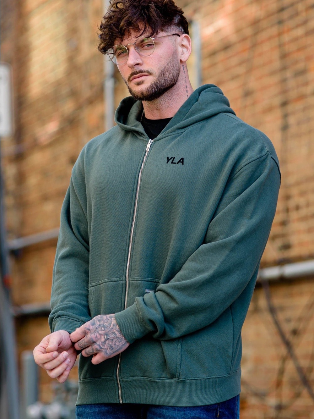 Youngla Men's Monarch Zip-Up Hoodie Green Size Medium